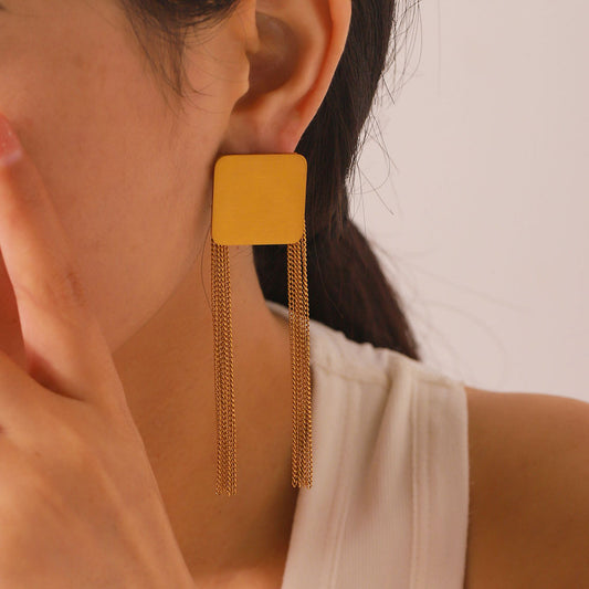 Vintage French-Style Geometric Stainless Steel Dangle Earrings with 18K Vacuum Plating Minimalist Luxe Ear Jewelry