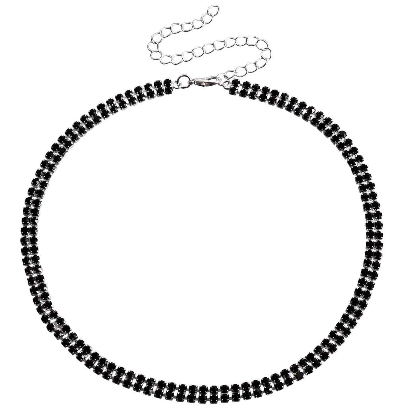 Minimalist Geometric Black Rhinestone Choker Necklace for Women with Plated Metal Chain