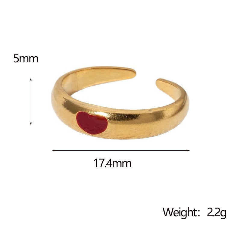 Minimalist Vintage Heart-Shaped Stainless Steel Open Ring with Gold Plating for Women