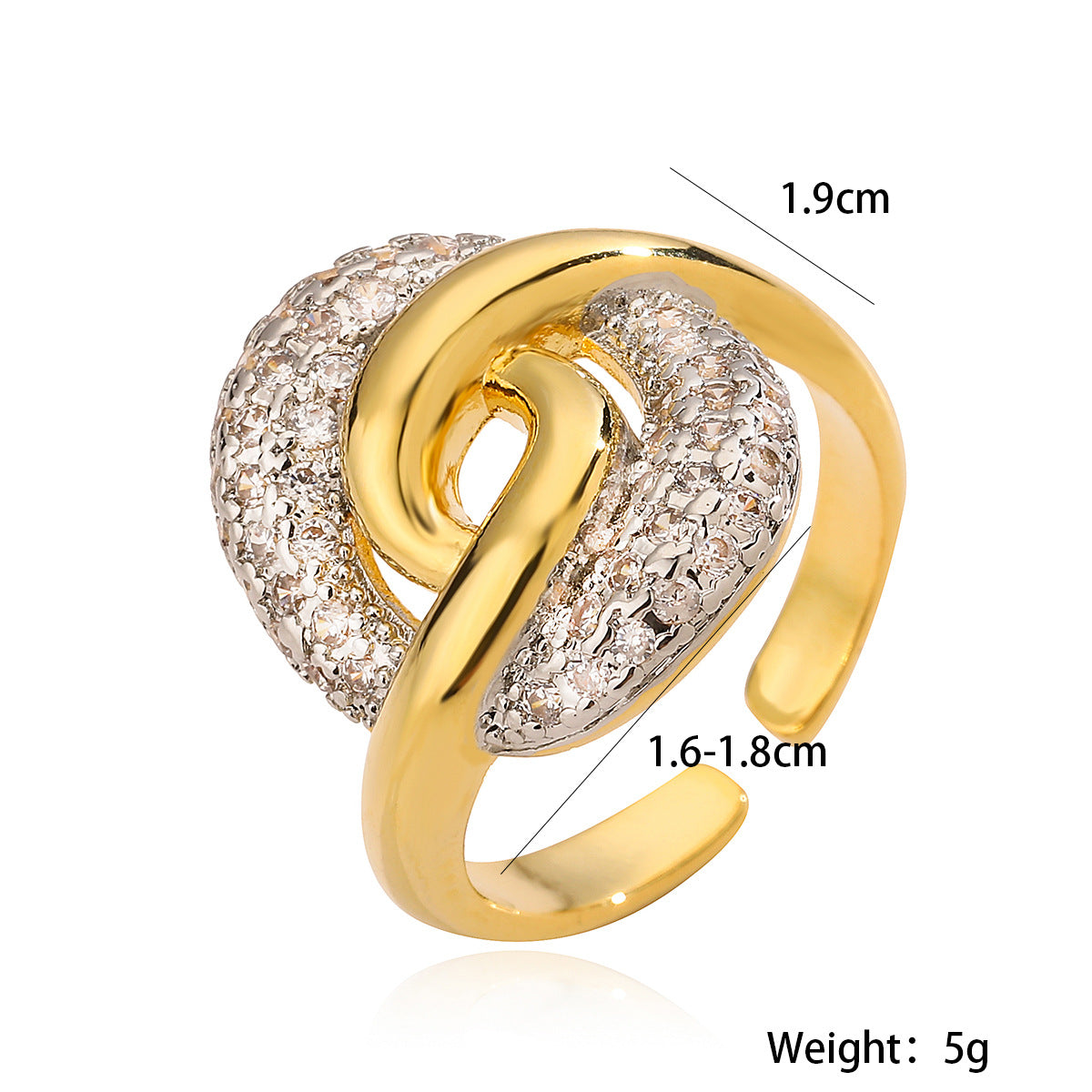 Minimalist Irregular Geometric Copper Ring with Micro-Pave Zirconia for Women