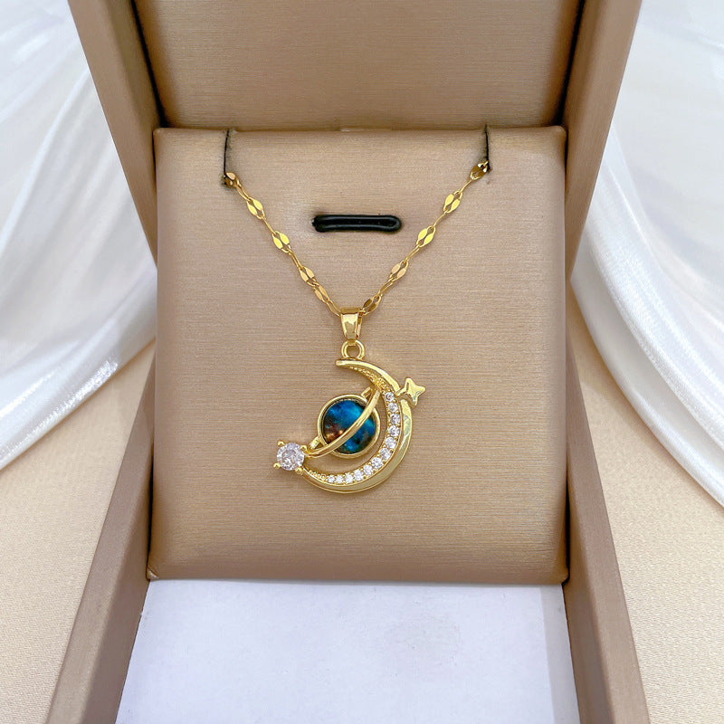 Collar de titanio con diamantes de imitación, cielo estrellado geométrico, para mujer, cadena de labios minimalista, estilo dulce