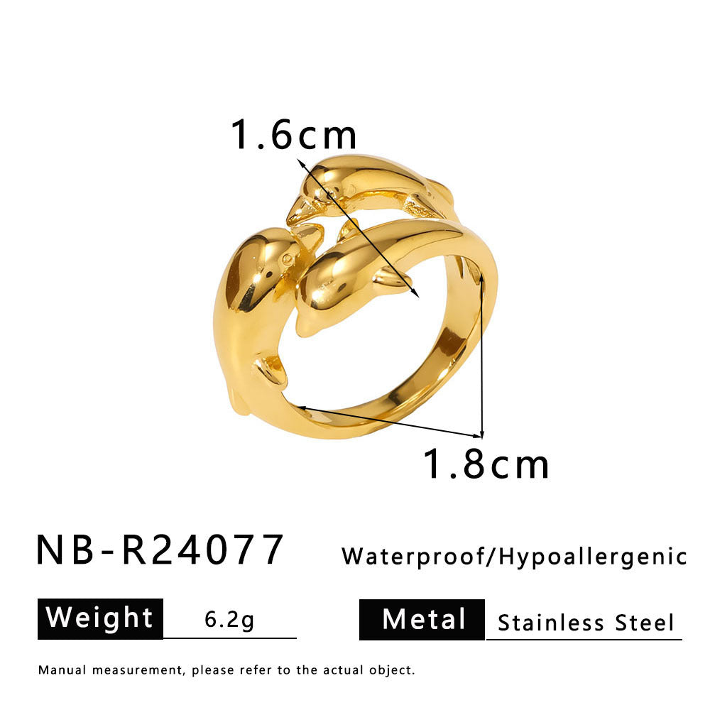 Geometric Wave Leaf Shaped Stainless Steel Plated Gold Ring with Textured Ruffled Asymmetrical Design for Women and Men