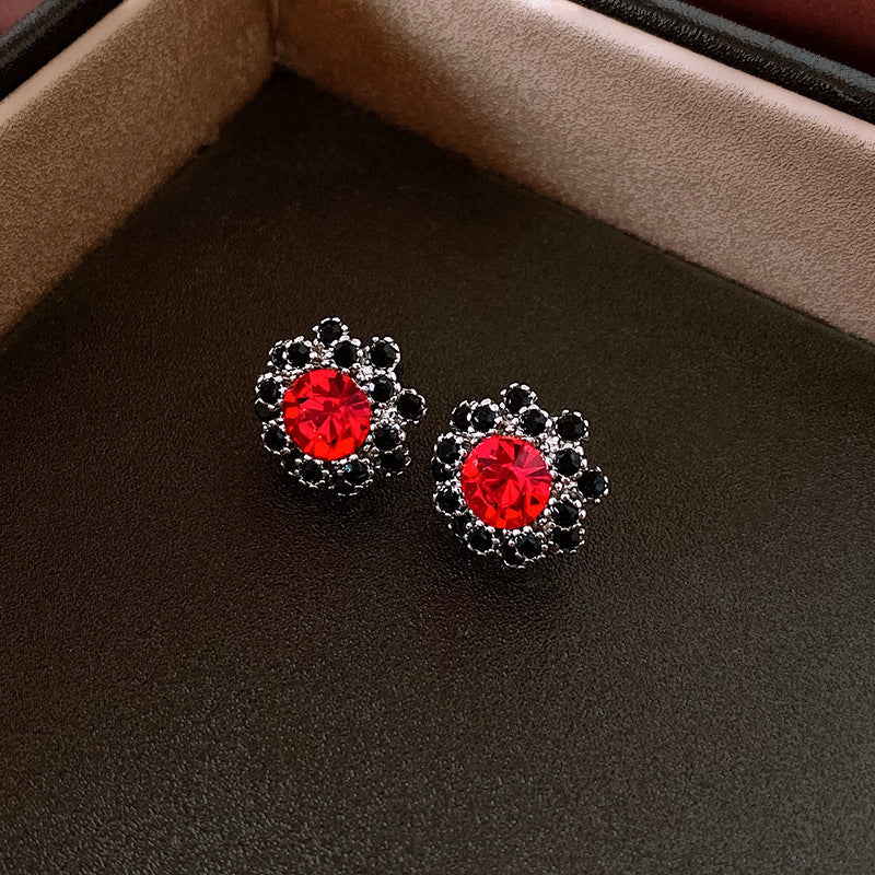 Vintage Floral Flower Earrings Bracelet Necklace Set for Women Alloy Jewelry with Rhinestone Inlay Locket Chain Minimalist Elegant Luxury Style