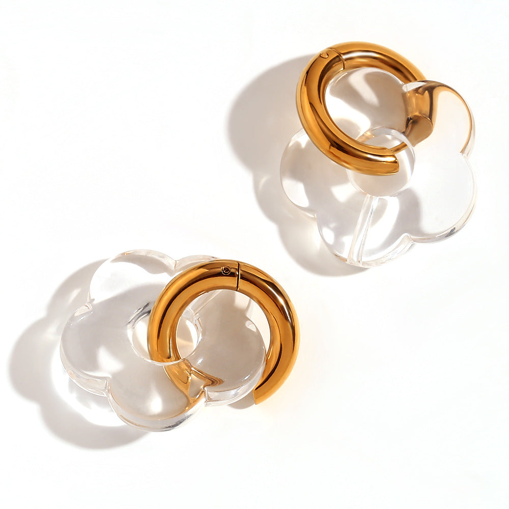 Orecchini a Cerchio Piccoli con Fiori Vintage in Acciaio Inossidabile Placcato Oro 18K Design Floreale Colorato Dopaminico da Donna