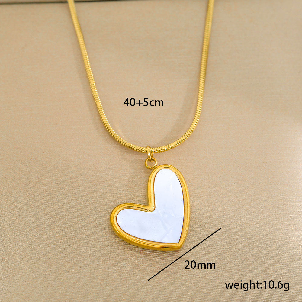 Collar minimalista de acero de titanio con forma de corazón, chapado en oro, perla y cadena ajustable para mujer