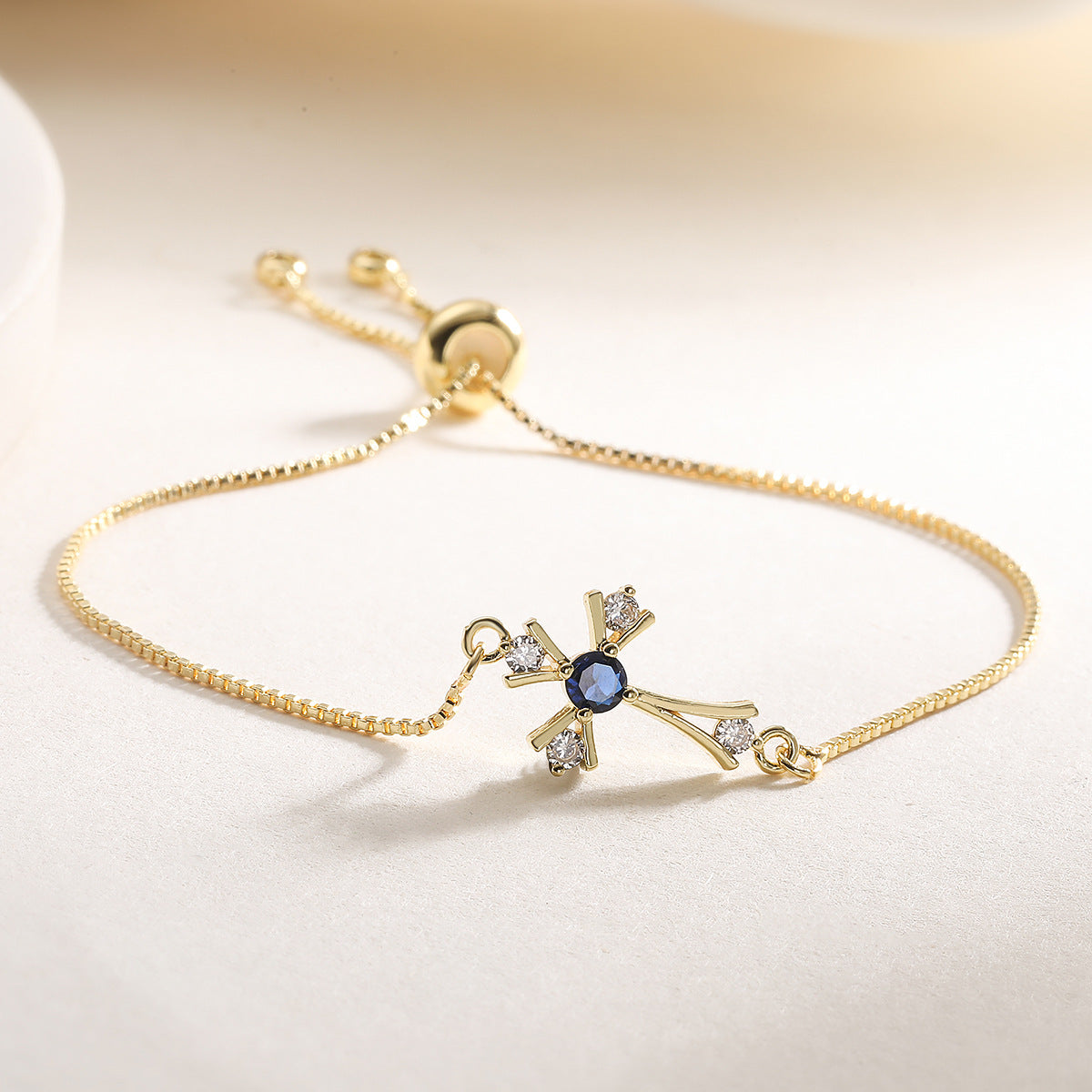 Vintage Luxury 18K Gold Plated Brass Cross Cubic Zirconia Bracelet for Women