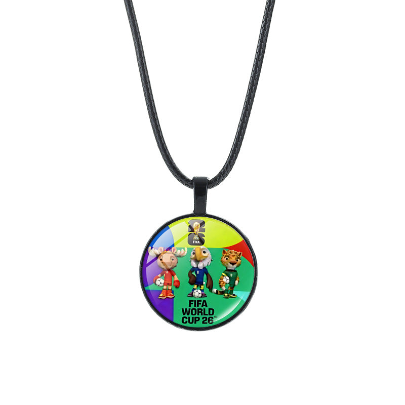 Sporty Geometric Round Crystal Pendant Alloy Plated Necklace Unisex Black Cord Chain