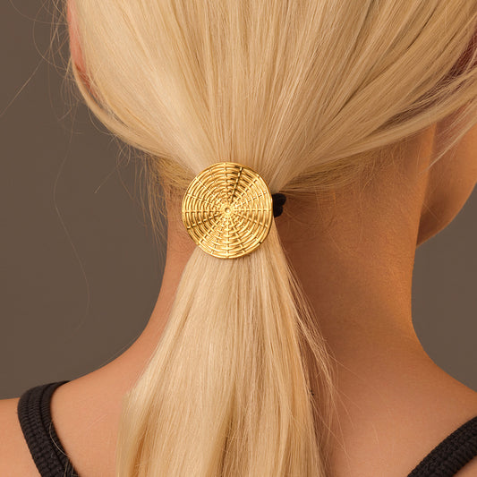 Elastico per Capelli Minimalista in Acciaio al Titanio con Motivo a Linee Circolari per Donna, Finitura Galvanizzata, Accessorio per Capelli alla Moda e Versatile