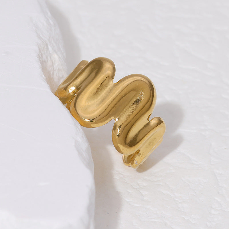 Anello aperto da donna placcato oro 18 carati in acciaio inossidabile, con design lineare geometrico irregolare minimalista