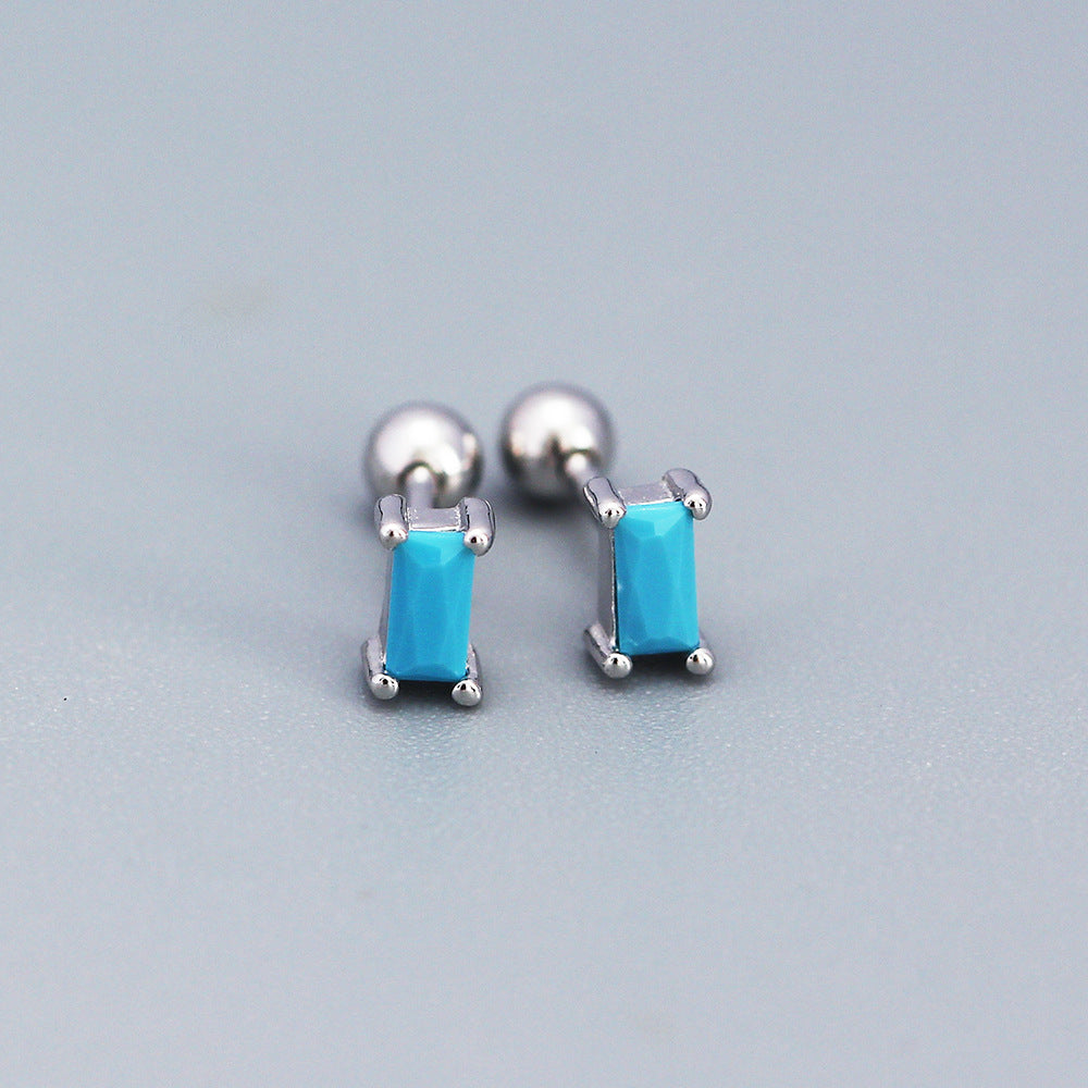 Orecchini da donna in argento sterling 925 con zirconi, stile geometrico