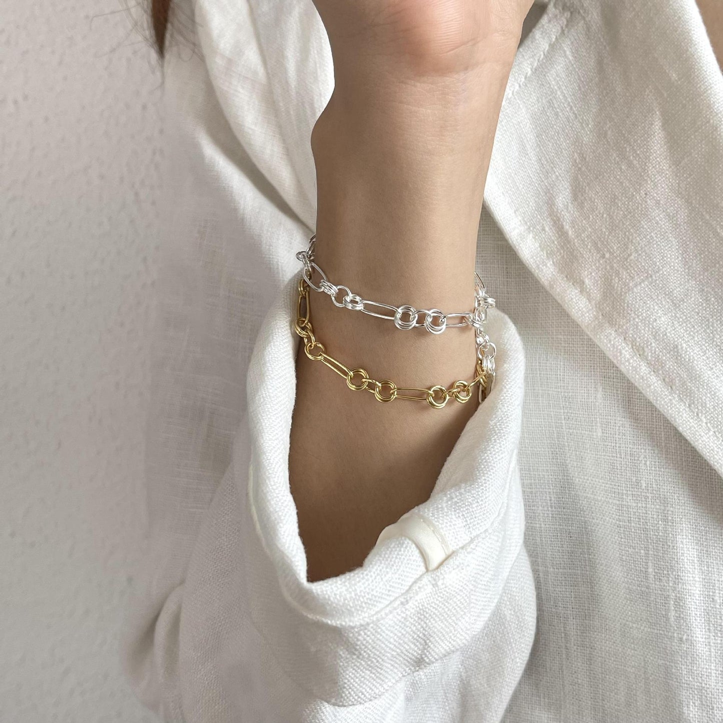 Minimalist 925 Sterling Silver Star Round Polka Dot Plated Cable Chain Bracelet for Women