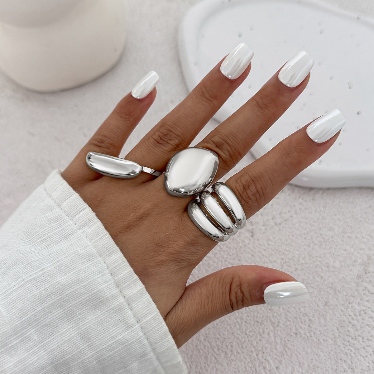 Minimalist Geometric Oval Alloy Plated Open Ring for Women
