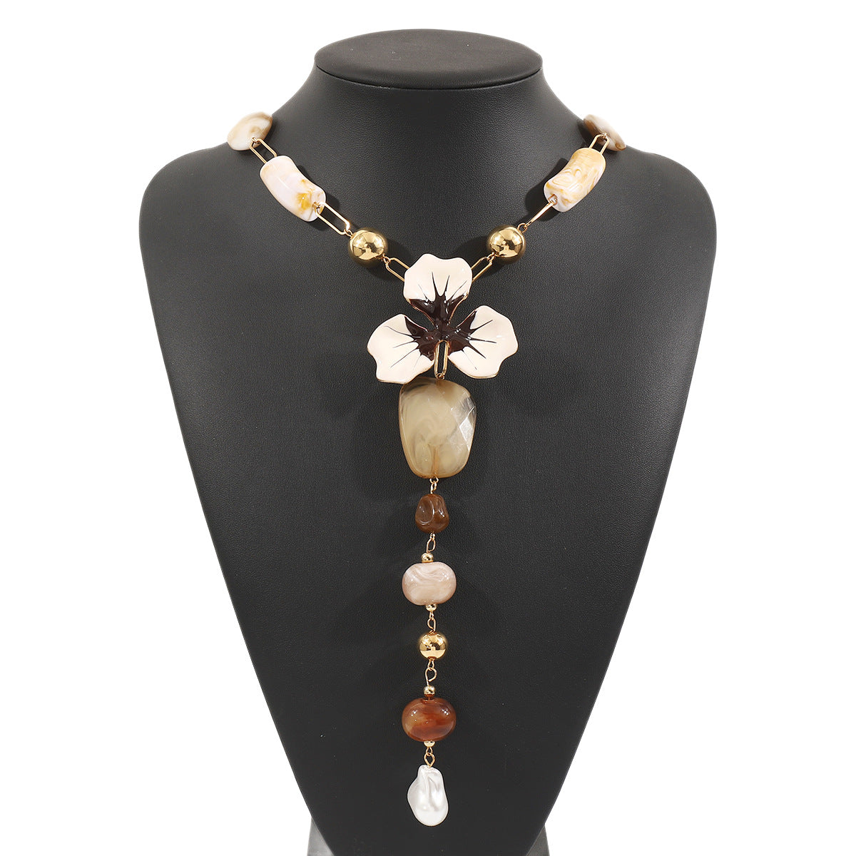 Collar en Y de estilo étnico con colgante floral, elaborado a mano con aleación y acetato, para mujer
