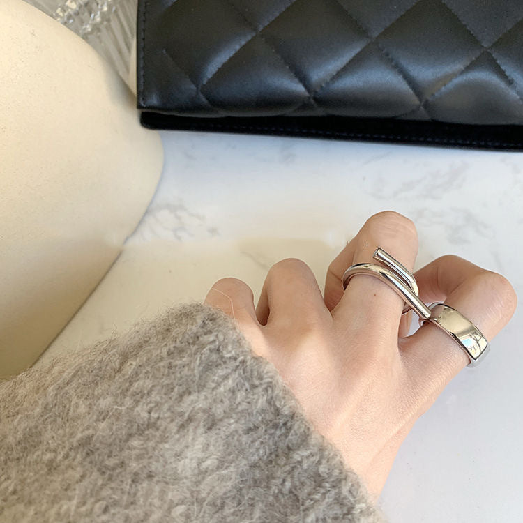 Minimalist Sweet Geometric Round Plated Alloy Adjustable Ring Set for Women