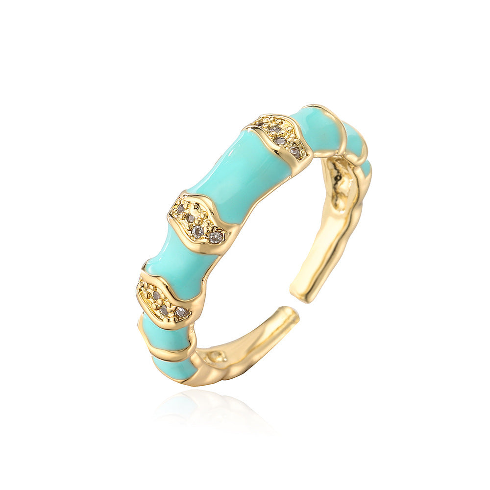 Minimalist Geometric Open Ring for Women Made of Brass with 18K Gold Plating and Zircon Inlay