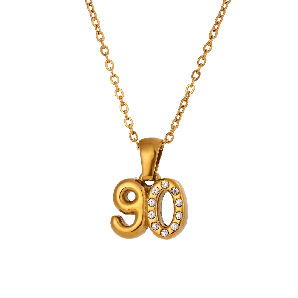 Minimalist Fashion Necklace for Women with Stainless Steel Chain, 18K Gold Plated Titanium Steel Pendant, Micro-Paved Rhinestone Accent, 3D Numeric Year Design