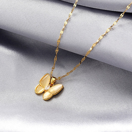 Minimalist Butterfly Pendant Necklace in Titanium Steel with Plated Finish for Women