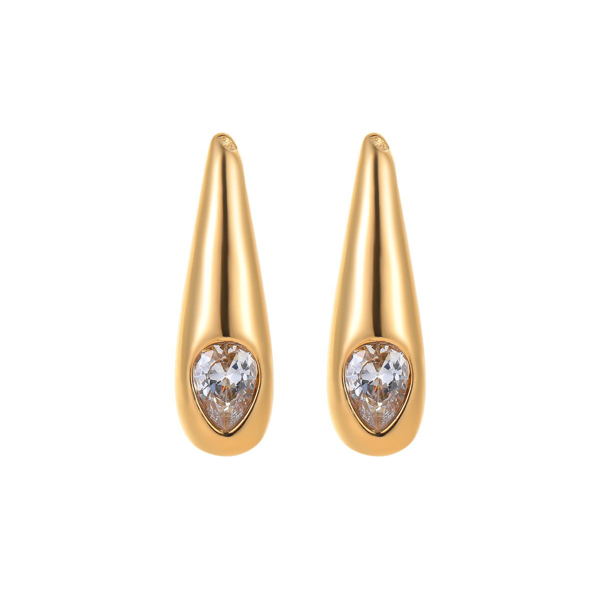 Aretes minimalistas geométricos de acero inoxidable con acento de circonita, joyería de moda galvanizada para mujer