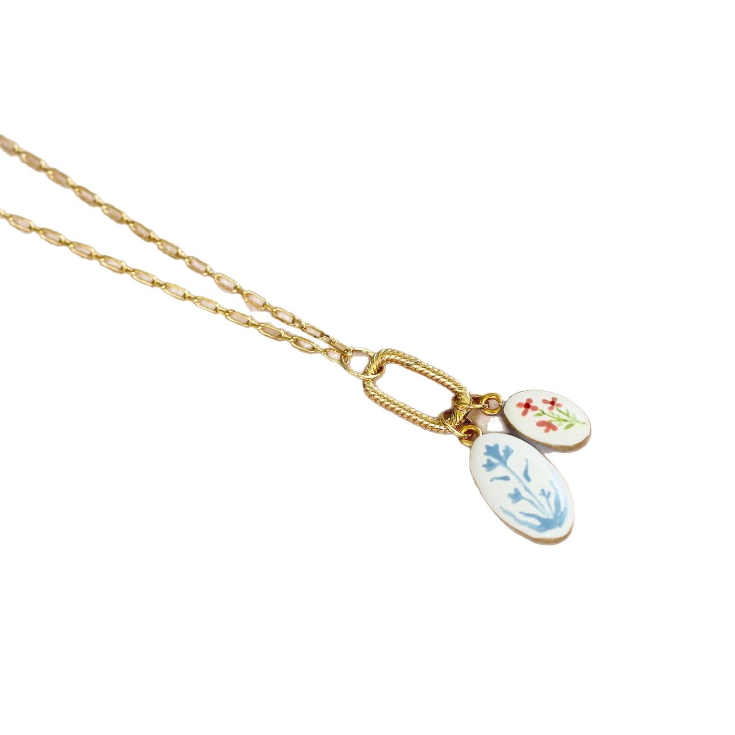 Vintage 18K Gold Plated Brass Ceramic Strawberry Drip Oil Charm Bar for Women