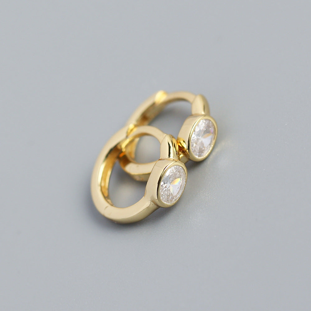 Minimalist 925 Sterling Silver Oval Geometric Cubic Zirconia Inlay Hoop Earrings for Women