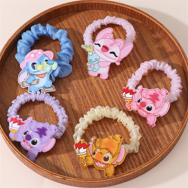 Cartoon Character Acrylic Hair Ring for Kids with Knitted Texture and Pastel Macaron Color Scheme