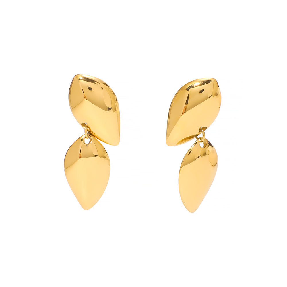 Geometric Polished Double-Layer Stainless Steel Earrings for Women with 18K Gold Plating on Titanium Steel Posts