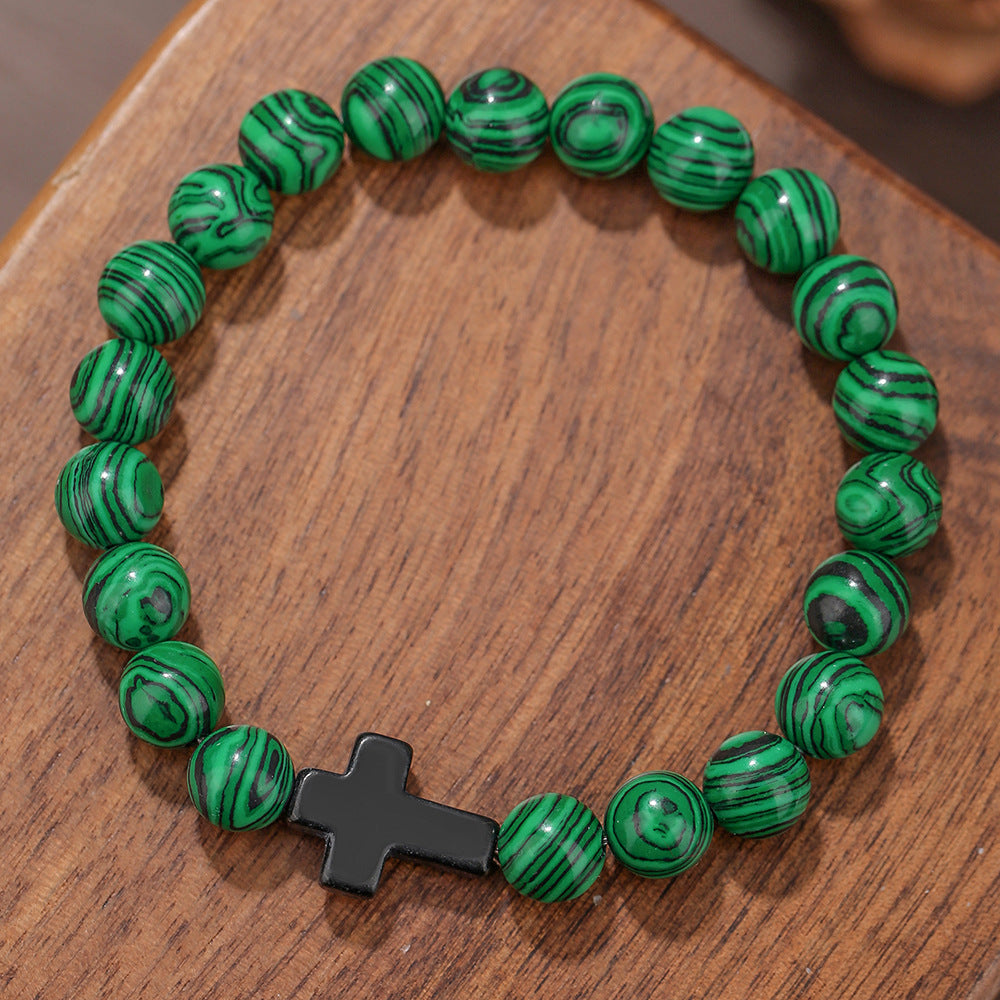 Handmade Geometric Cross Turquoise Tiger Eye Obsidian Lapis Lazuli Beaded Bracelet Unisex