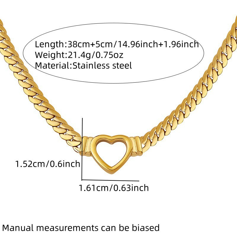 Elegante set collana e bracciale da donna in acciaio inossidabile placcato a forma di cuore