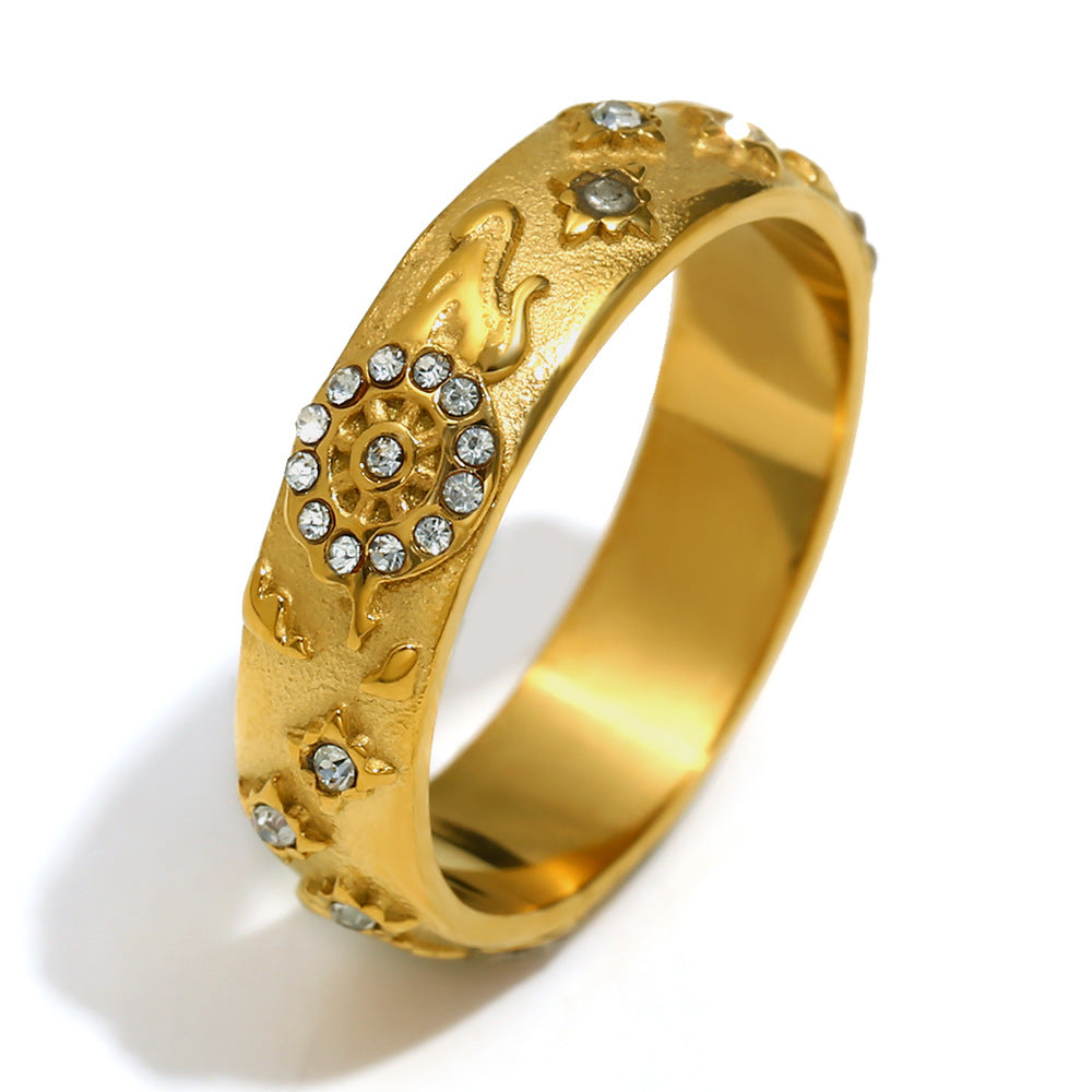 Elegant Geometric 18K Gold Plated Stainless Steel Ring Bracelet Earring Set for Women