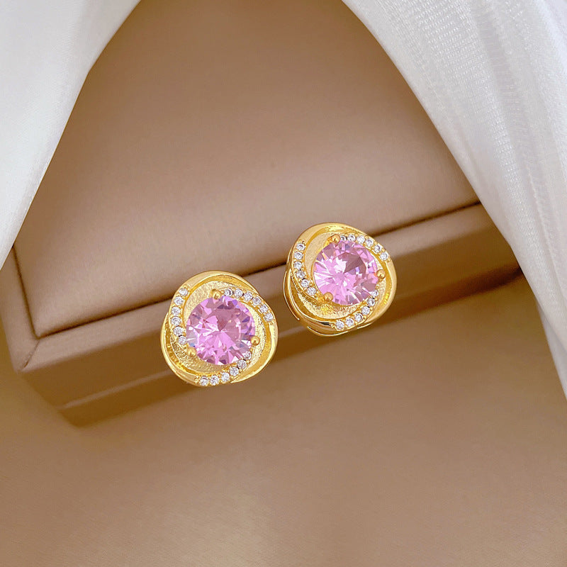 Conjunto de collar, pendientes y anillo minimalista de acero de titanio geométrico con circonitas giratorias para mujer