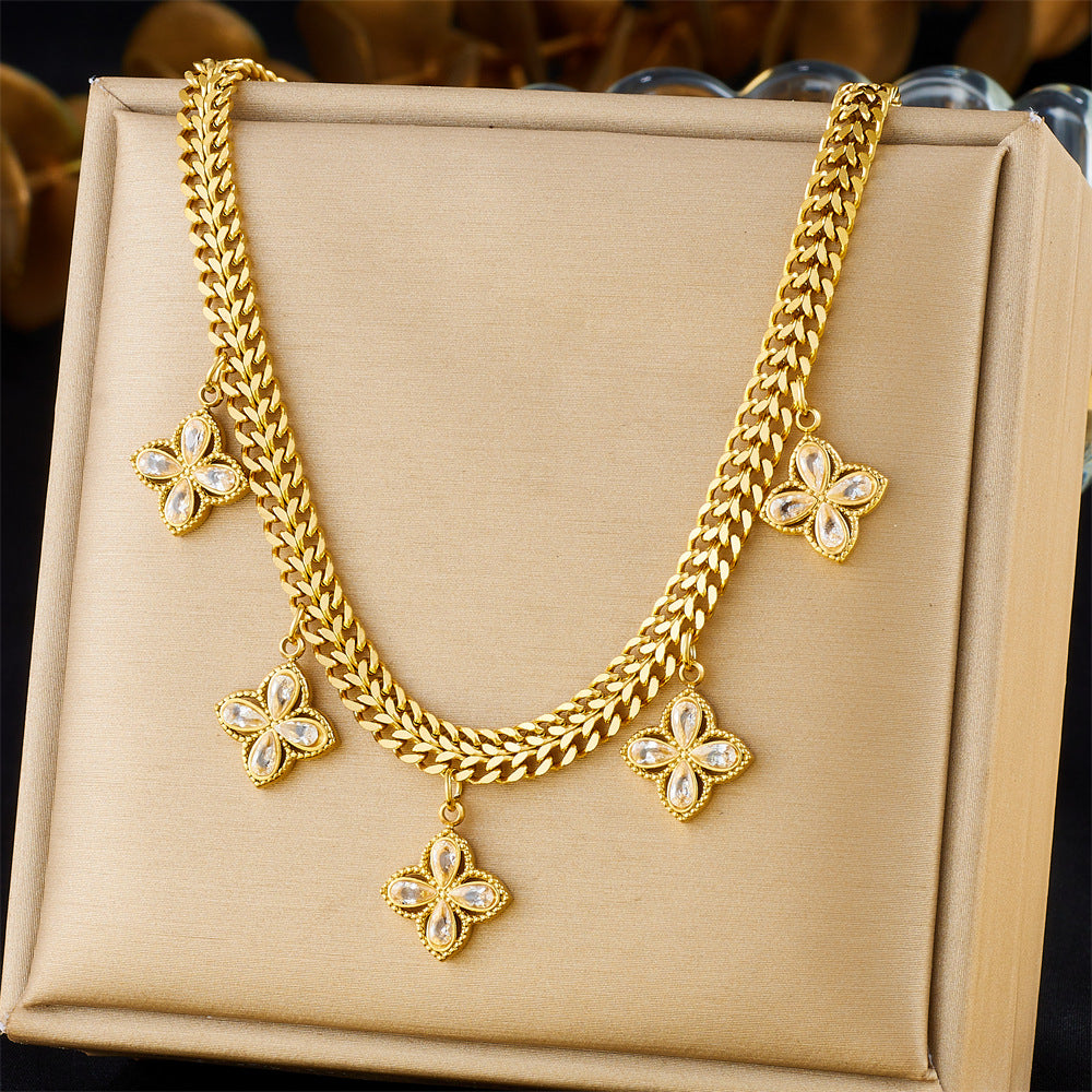 Elegant Stainless Steel Drip Oil Moon Sun Flower Pendant Necklace with Cable Chain for Women