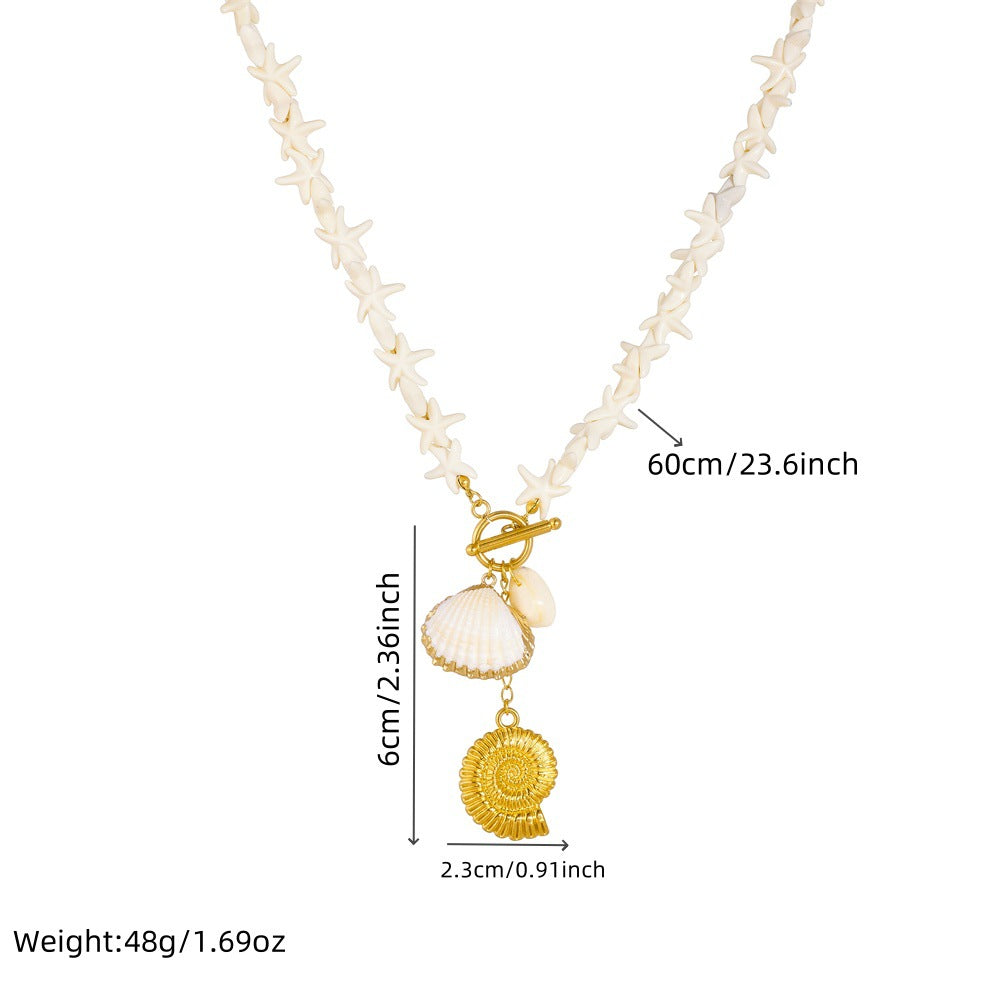 Bohemian Gold Plated Stainless Steel Star Shell Beaded OT Clasp Necklace for Women