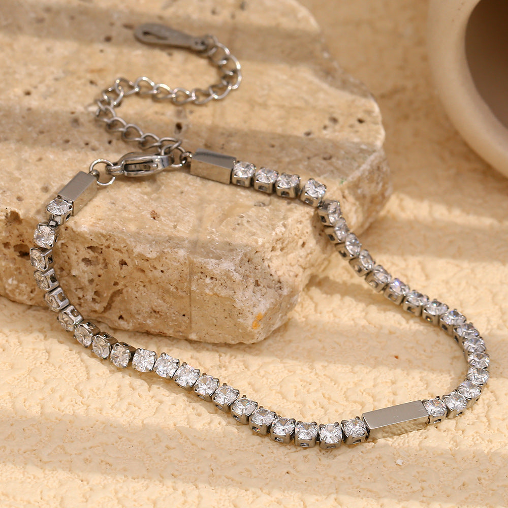 Fashionable Minimalist Geometric Stainless Steel Plated 18K Gold 3mm Cubic Zirconia Bracelet for Women