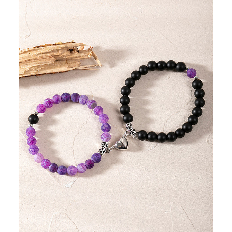Minimalist Heart Agate Plated Bracelet Set for Unisex