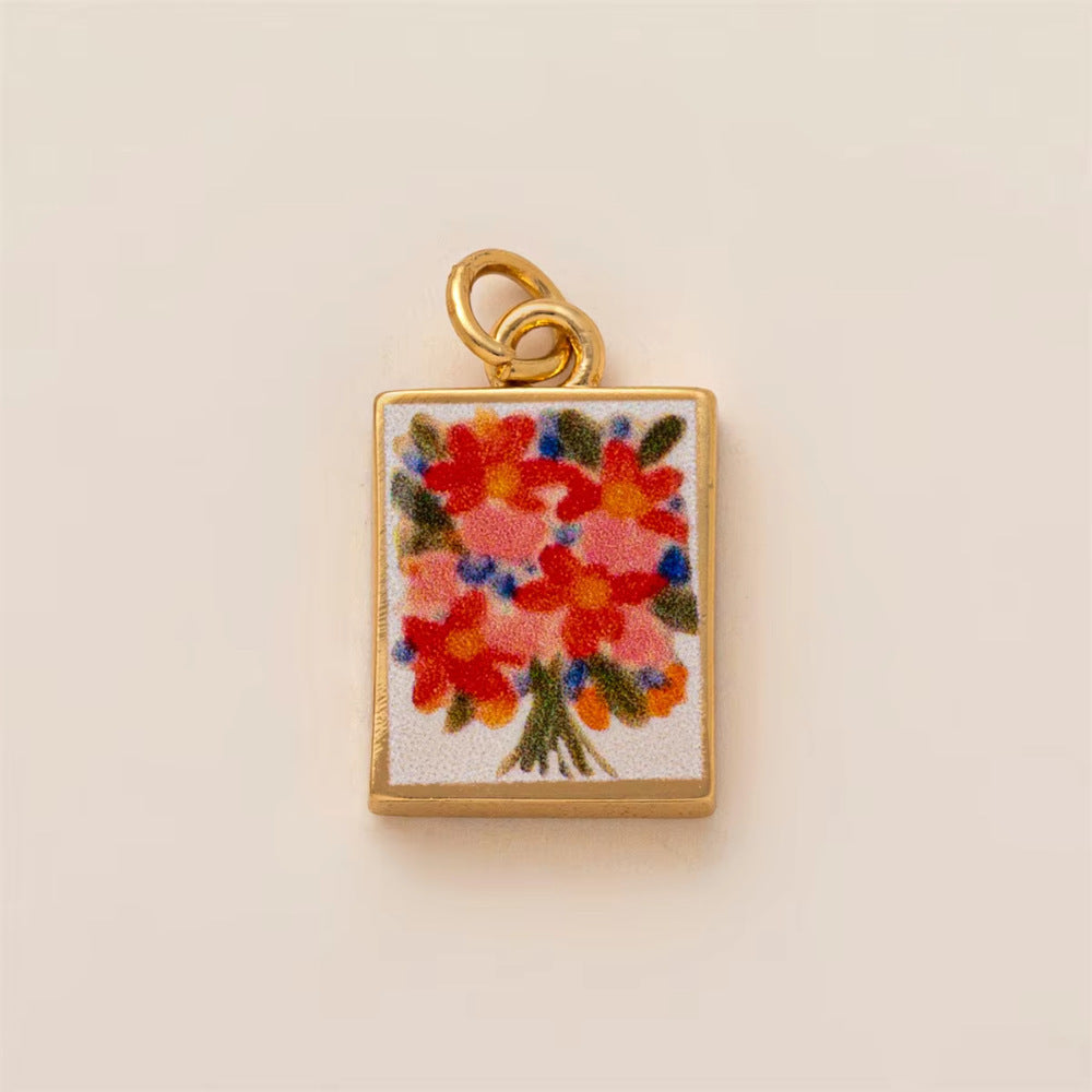 Sweet Geometric Heart Floral Stainless Steel Plated Pendant Necklace for Unisex