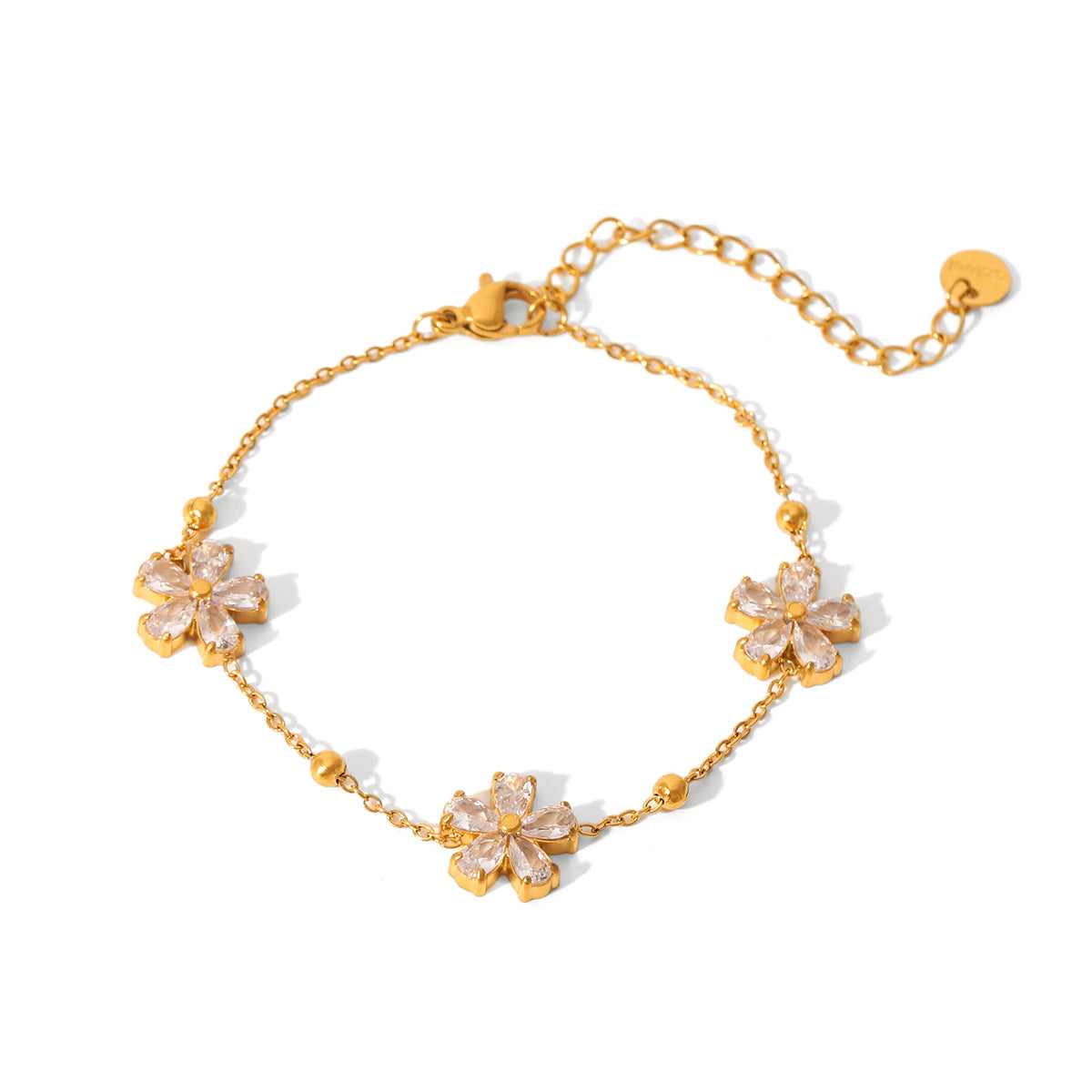18K Gold Plated Stainless Steel Bracelet with Butterfly Shell Water Drop Flower Geometric Cube Pig Nose Clasp