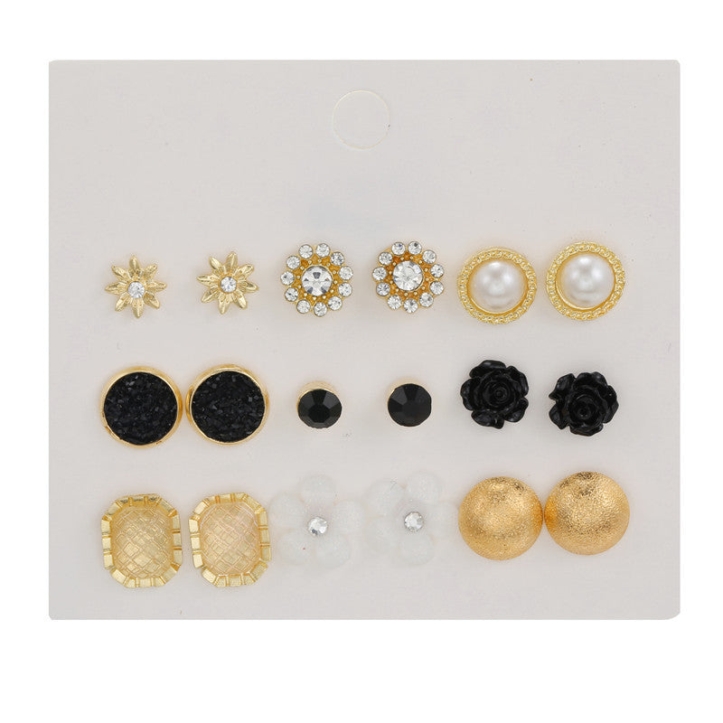 Business Elegant Square Floral Alloy Earrings with Rhinestone Inlay for Women