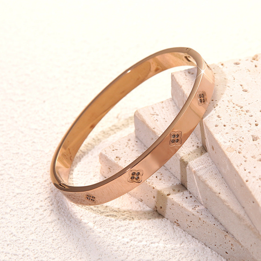 Minimalist Elegant Rose Gold Plated Round Geometric Stainless Steel Titanium Steel Bracelet for Women