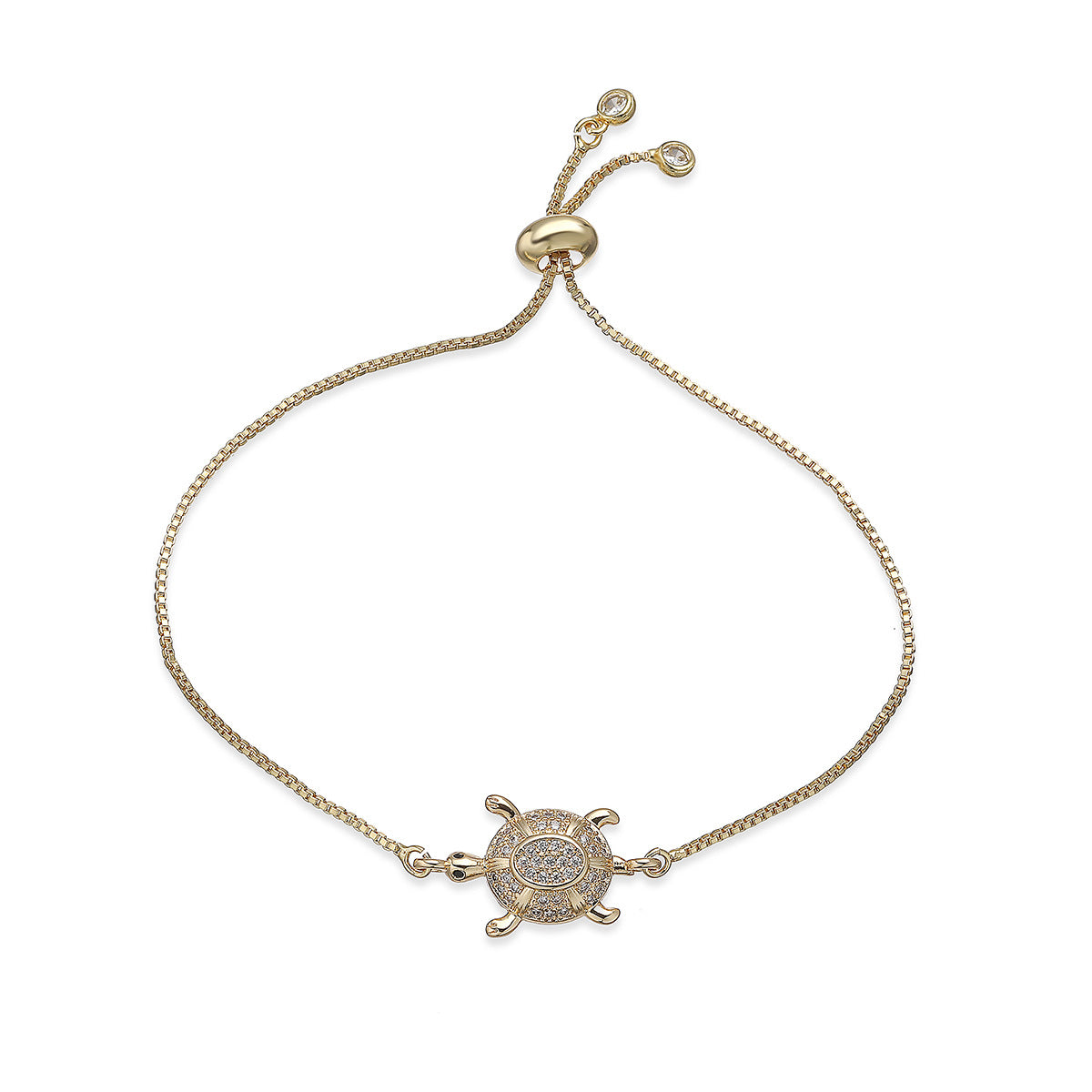 Minimalist Luxury 18K Gold Plated Brass Micro-Inlaid Cubic Zirconia Turtle Bracelet for Women