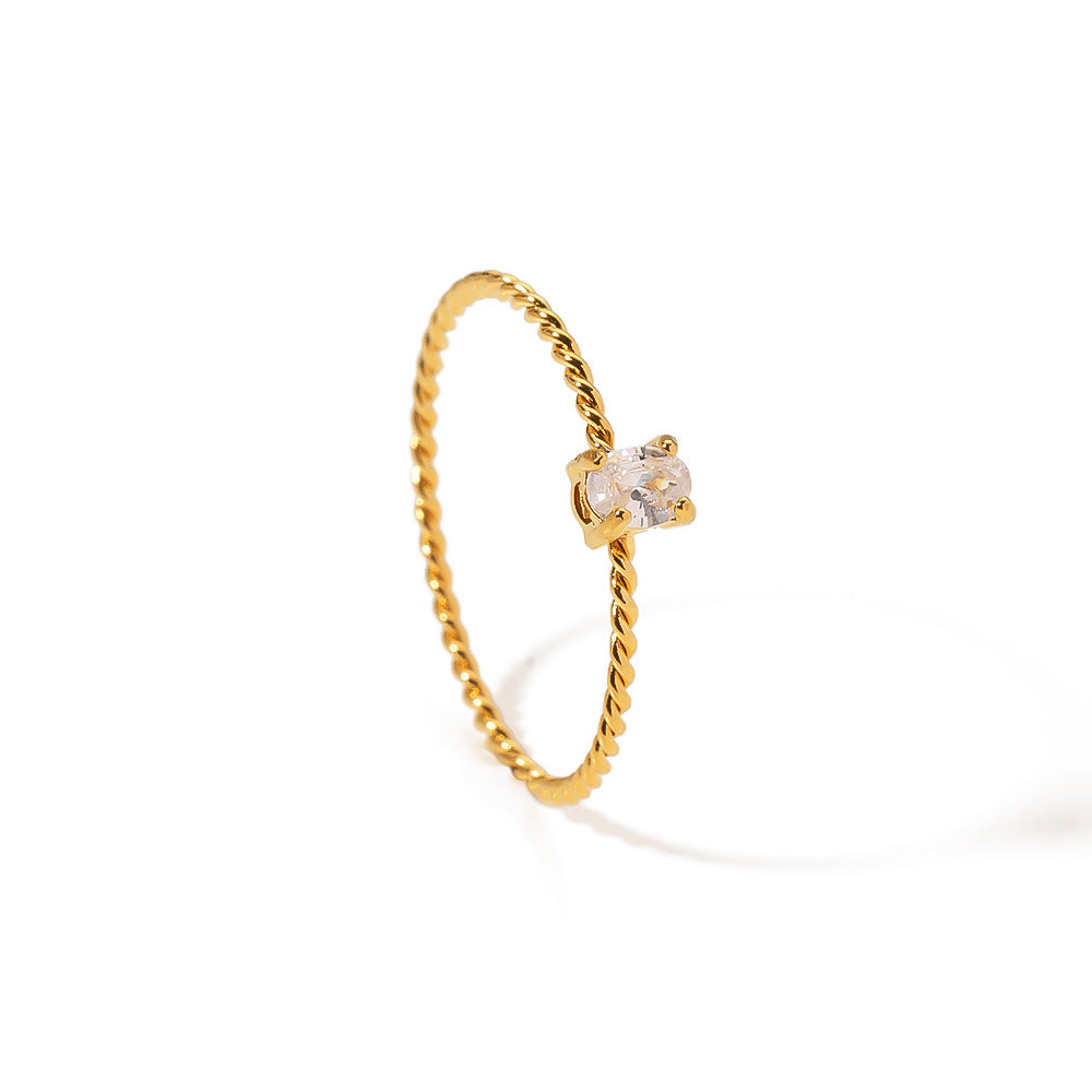 Anello Elegante Minimalista Quadrato in Acciaio Inossidabile con Intarsio in Zirconia per Donna Gioielli Geometrici