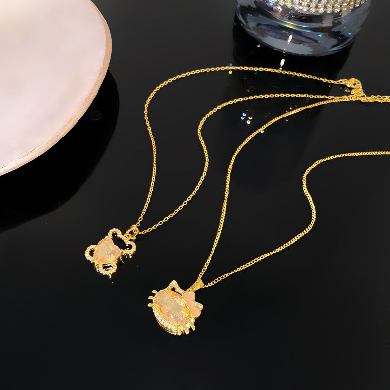 Sweet Heart Animal Rhinestone Plated Titanium Steel Necklace with Brass Pendant Cable Chain