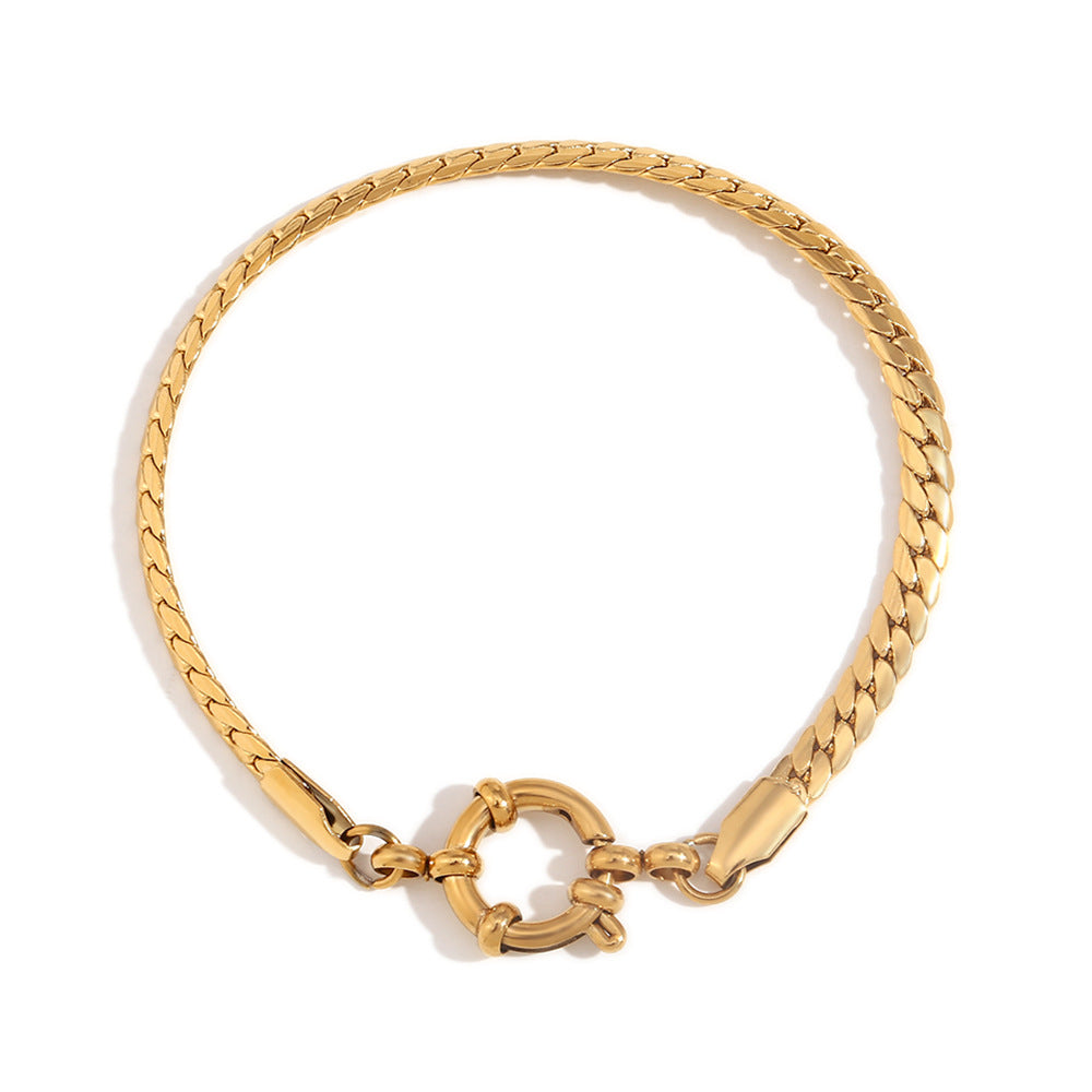 Minimalist Geometric Stainless Steel Plated 18K Gold Blade Chain Bracelet with Spring Clip Closure