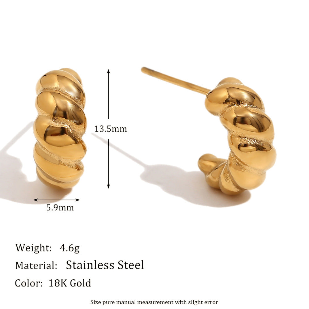 Vintage-Inspired Geometric Stainless Steel Ear Studs with 18K Gold Plating for Women