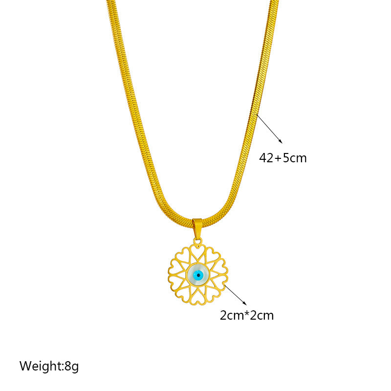 Minimalist Geometric Hollow-Eye Snake Chain Necklace in Titanium Steel with Plated Finish
