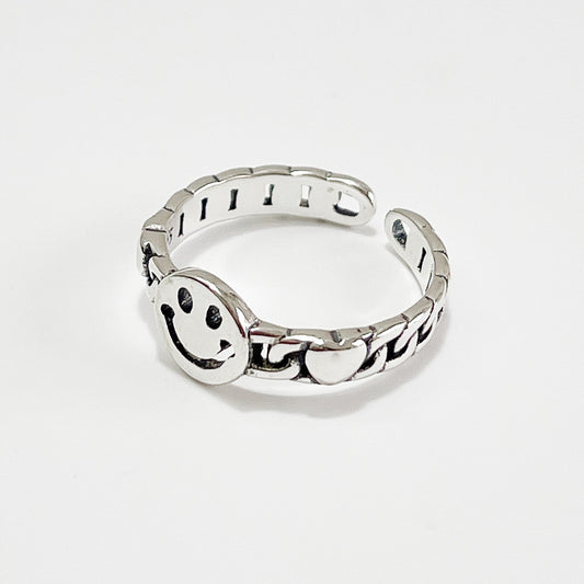 Minimalist 925 Sterling Silver Smile Letter Ring for Women