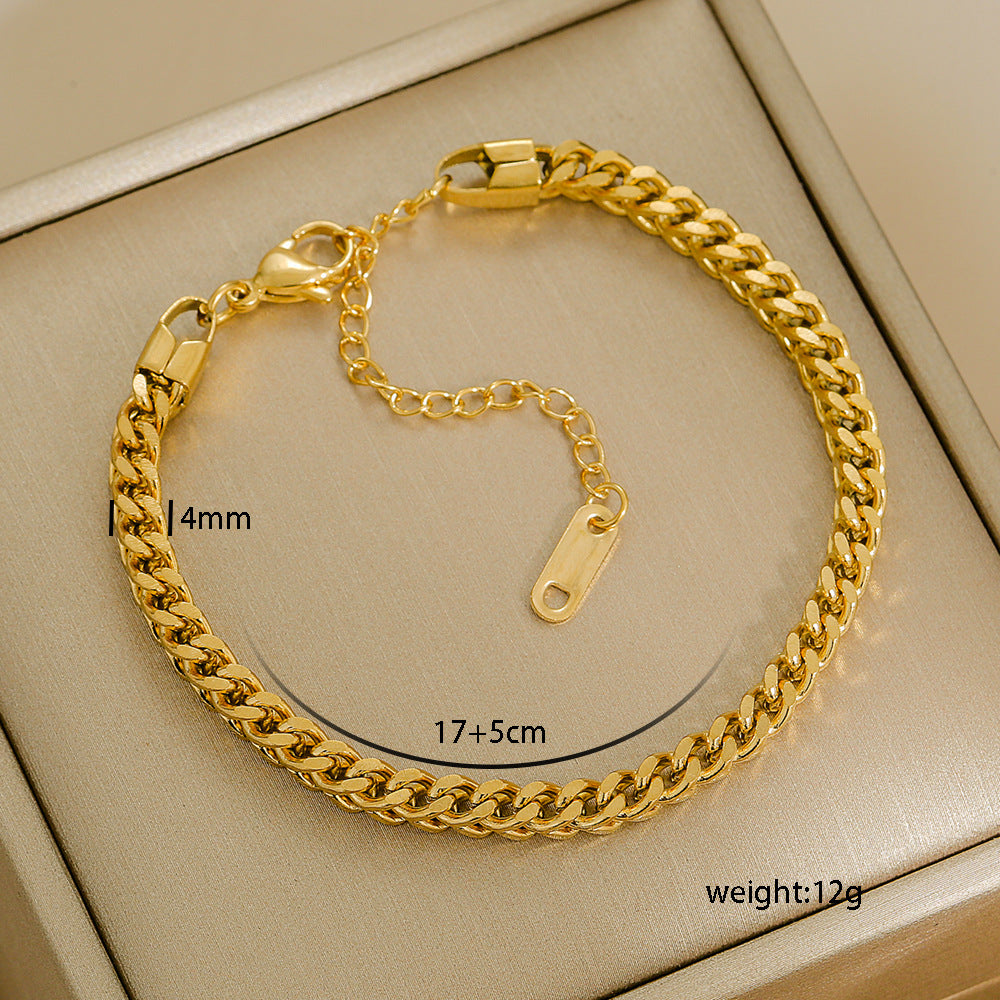 Bracciale Minimalista in Acciaio al Titanio da Donna con Placcatura in Oro 18K, Design a Catena Semplice, Set di Gioielli Versatili per Tutti i Giorni