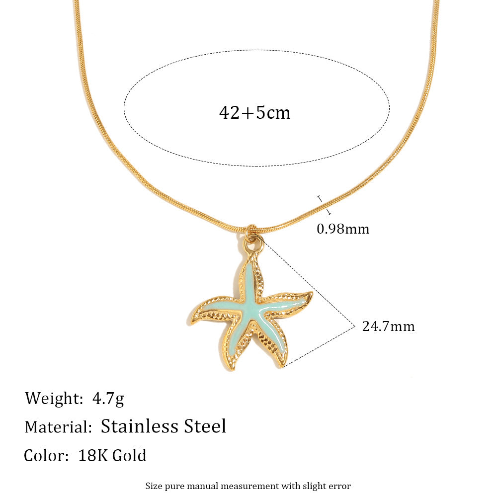 Luxury Star-Shaped Stainless Steel Plated 18K Gold Enamel Sea Star Pendant Necklace for Women
