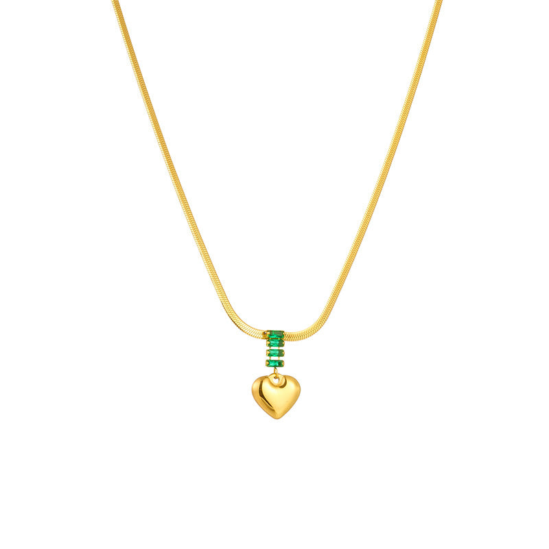 Vintage Fashion Heart-Shaped Plated Stainless Steel Pendant Necklace with Snake Chain for Women