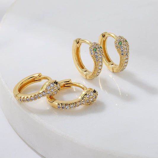 Pendientes de Aro Geométricos con Forma de Serpiente a la Moda para Mujer en Cobre con Baño de Oro de 18K y Circonitas Microengastadas