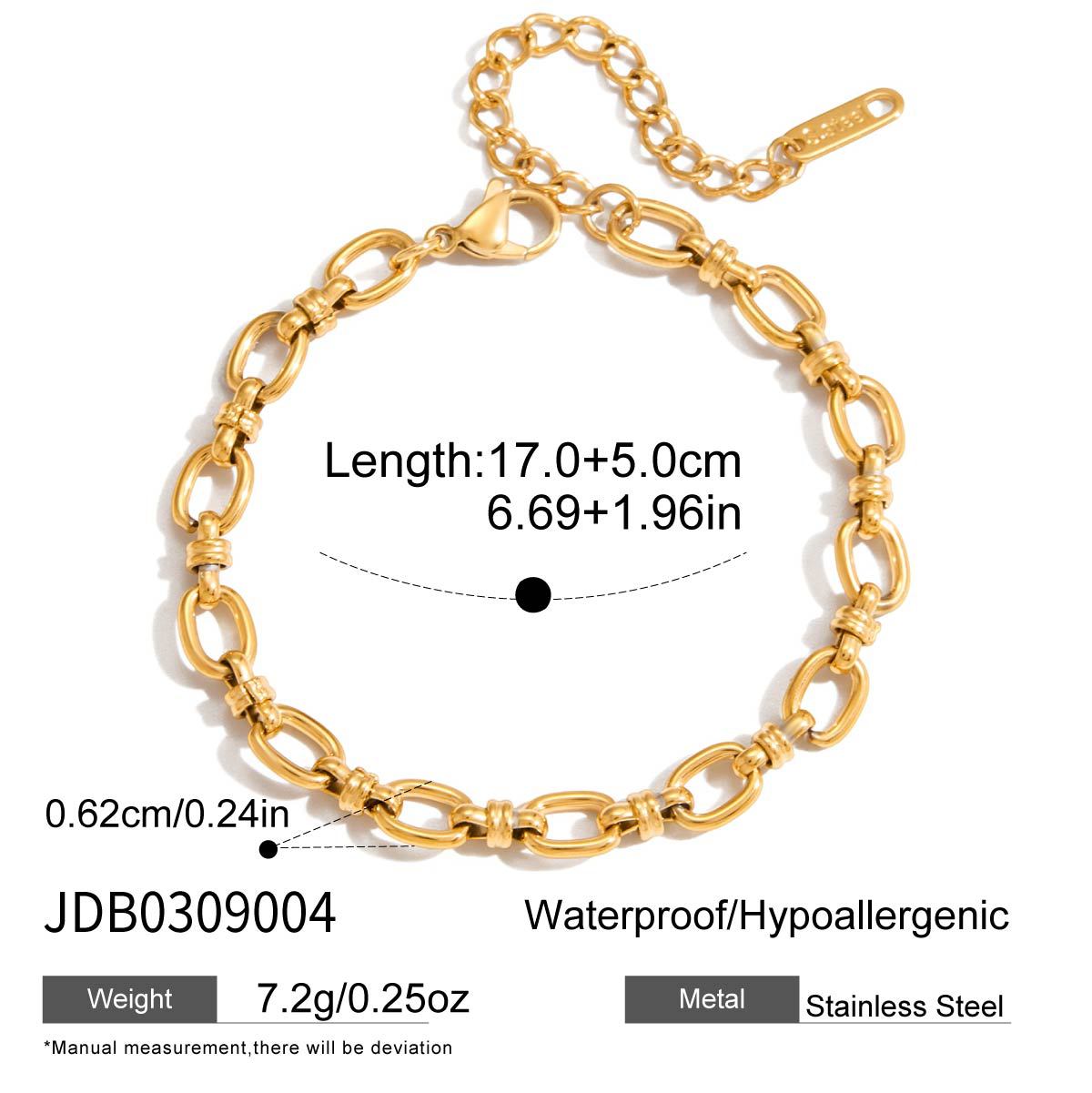 Classic Geometric 18K Gold Plated Stainless Steel Chain Bracelet for Women